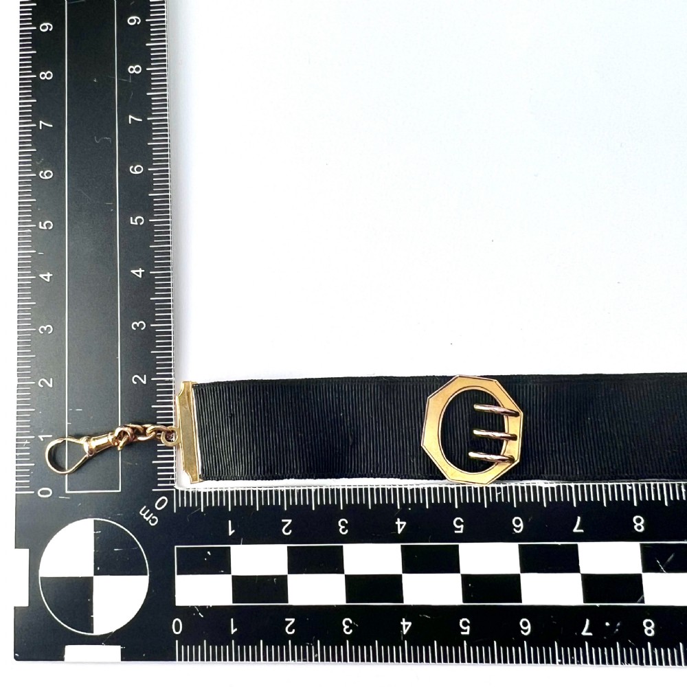 Victorian 9CT Gold Buckle Slide Ribbon Watch Chain View IX