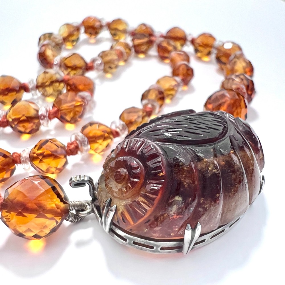 Art Deco Citrine and Rock Crystal Necklace with Carved Gemstone Clasp View II