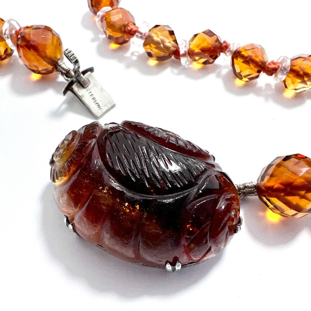 Art Deco Citrine and Rock Crystal Necklace with Carved Gemstone Clasp View IV