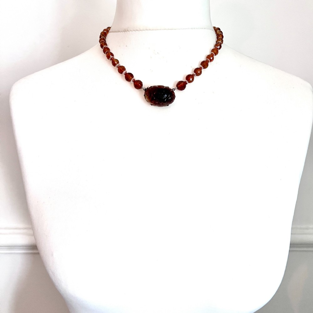Art Deco Citrine and Rock Crystal Necklace with Carved Gemstone Clasp View V