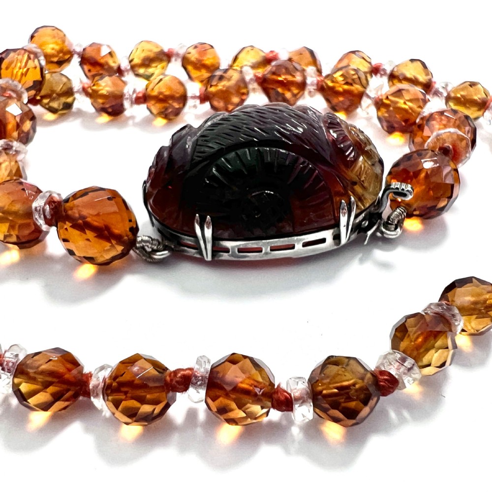 Art Deco Citrine and Rock Crystal Necklace with Carved Gemstone Clasp View VI