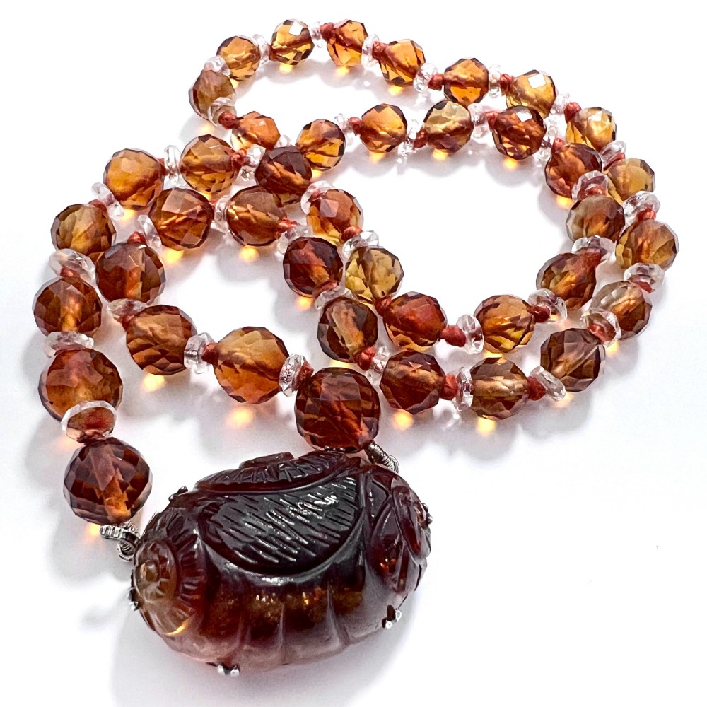 Art Deco Citrine and Rock Crystal Necklace with Carved Gemstone Clasp View VII