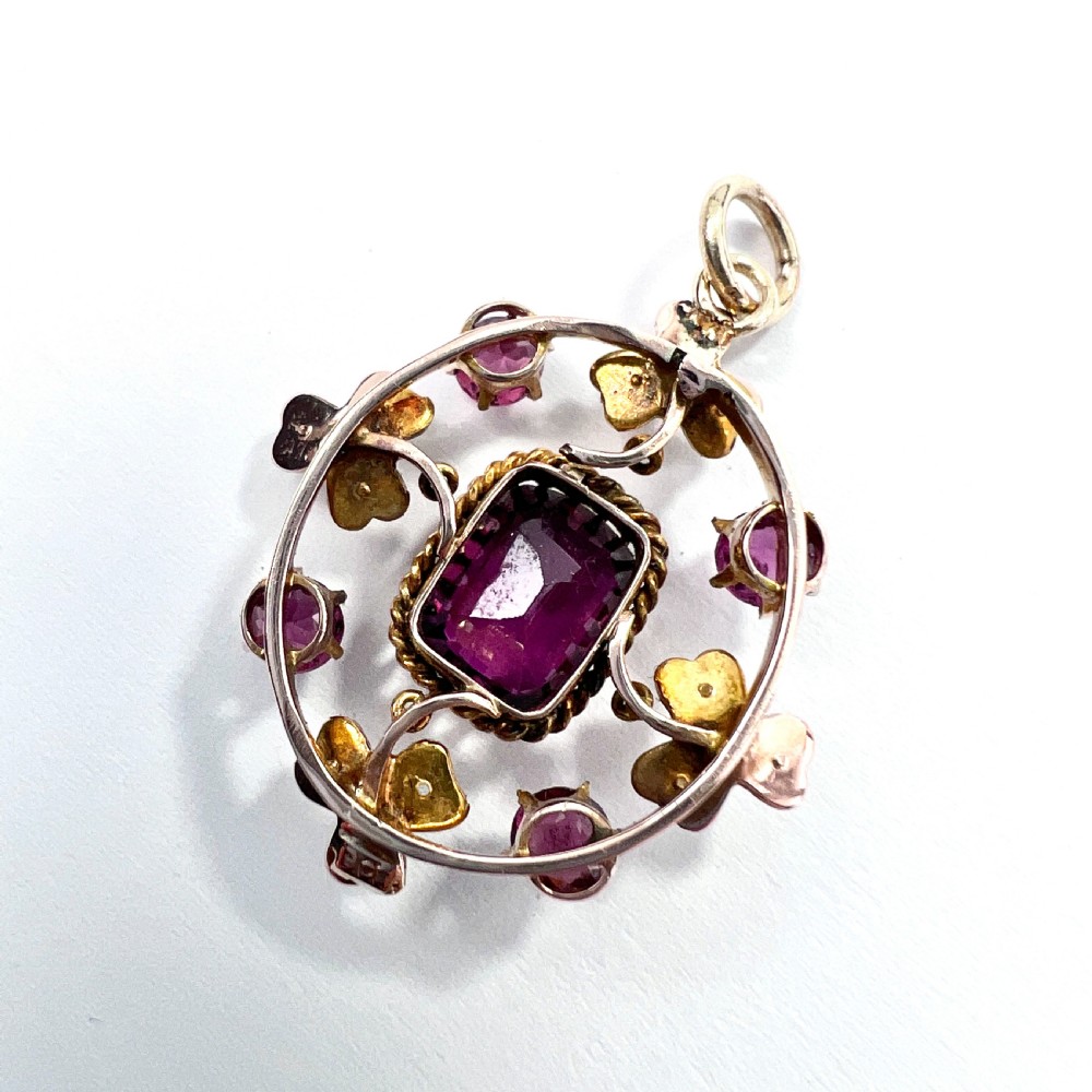 Edwardian 9CT Gold Gemstone Seed Pearl Pendant View V