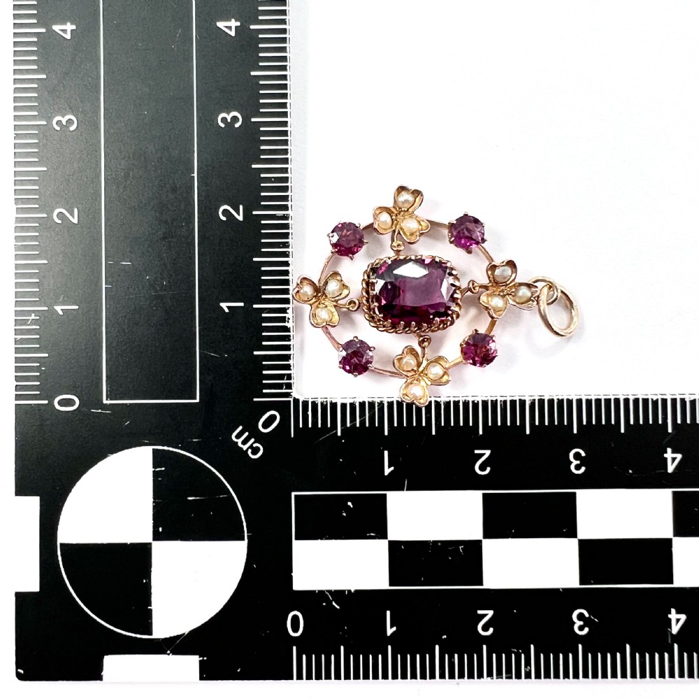 Edwardian 9CT Gold Gemstone Seed Pearl Pendant View VIII