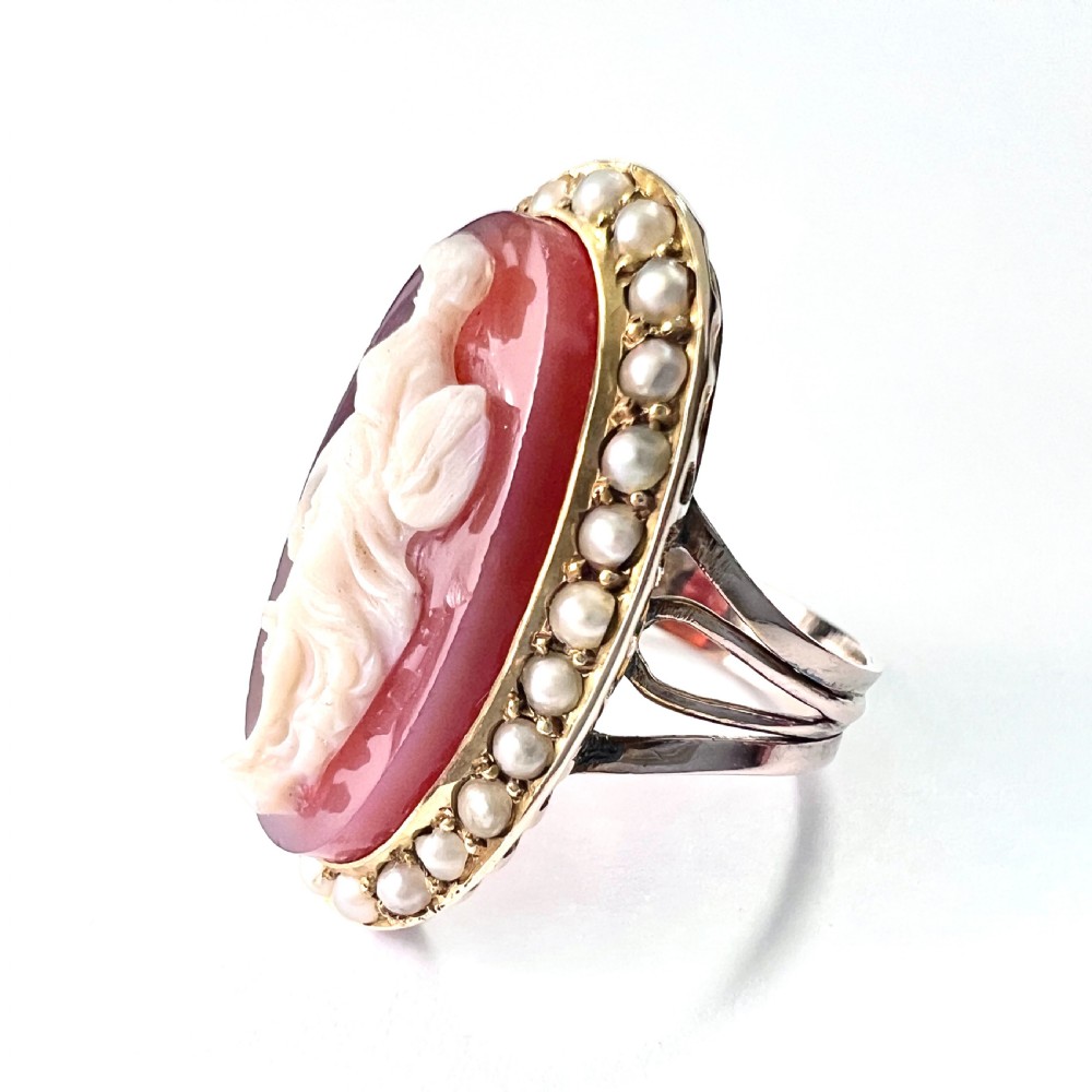 Antique 9CT Gold Pearl Cameo Ring View IV