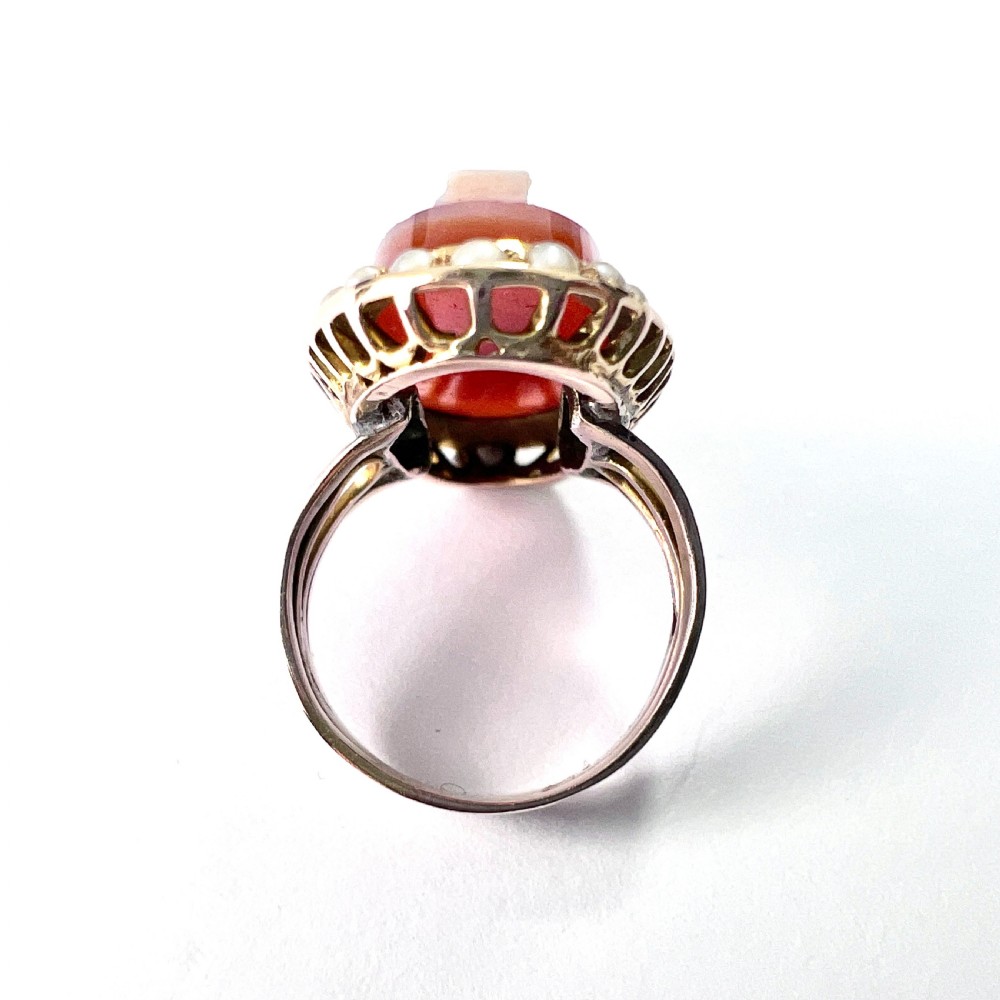 Antique 9CT Gold Pearl Cameo Ring View VIII