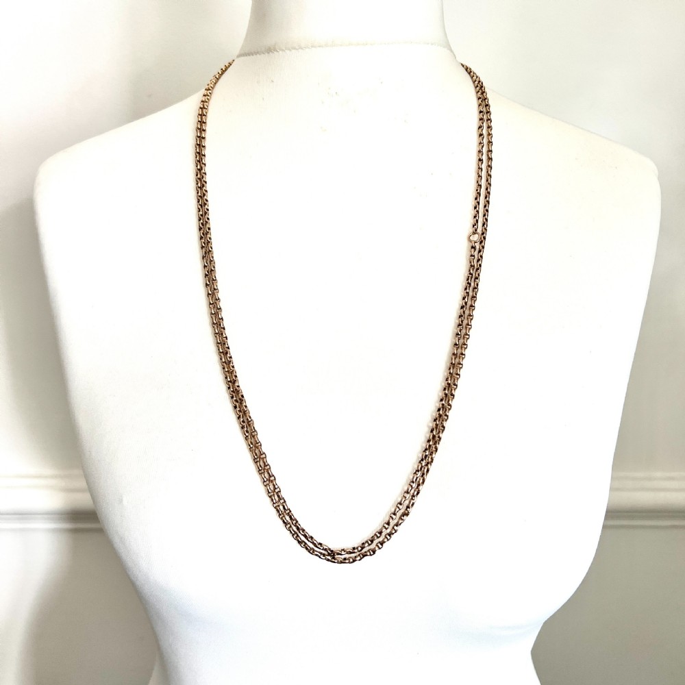 Very Long Victorian 9CT Gold Longuard Chain Necklace View III