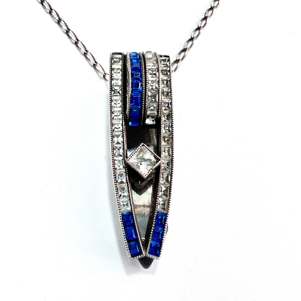 Art Deco Silver Paste Dress Clip Pendant Necklace View IV