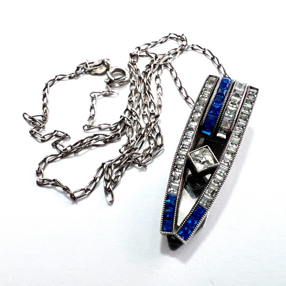 Art Deco Silver Paste Dress Clip Pendant Necklace View V