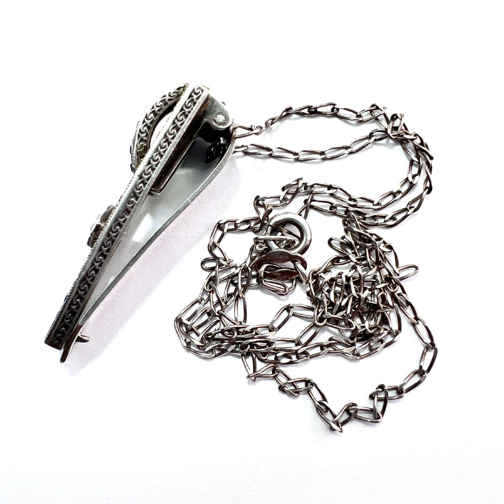 Art Deco Silver Paste Dress Clip Pendant Necklace View VIII
