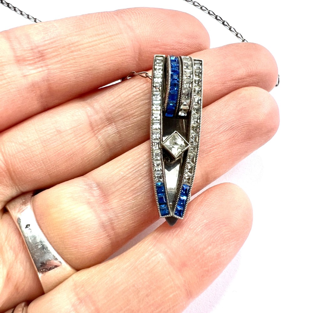 Art Deco Silver Paste Dress Clip Pendant Necklace View IX