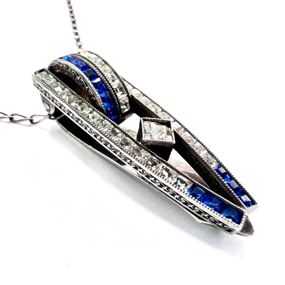 Art Deco Silver Paste Dress Clip Pendant Necklace View XII
