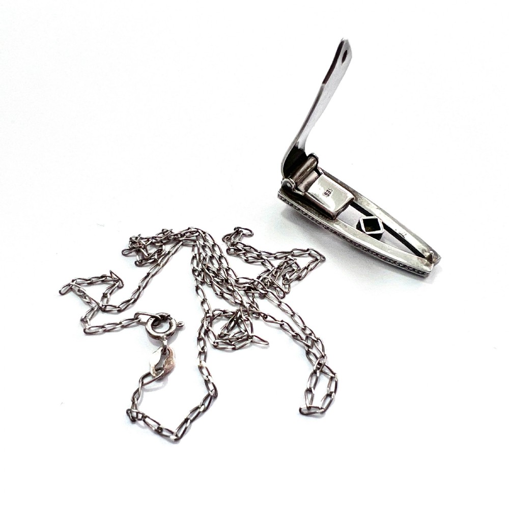 Art Deco Silver Paste Dress Clip Pendant Necklace View XVI