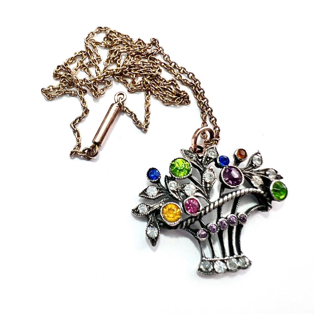 Edwardian Gold and Silver Paste Giardinetti Pendant and Chain Necklace 