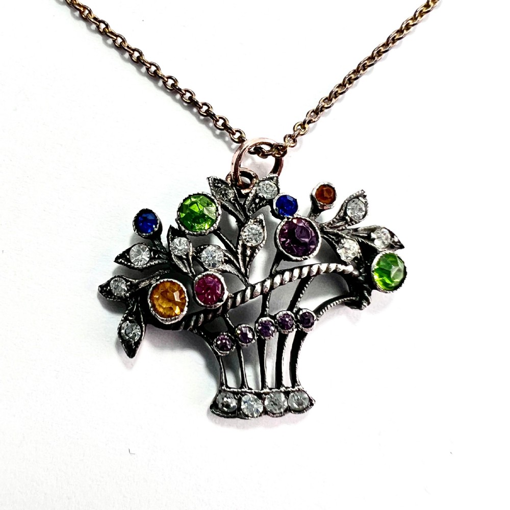 Edwardian Gold and Silver Paste Giardinetti Pendant and Chain Necklace  View III