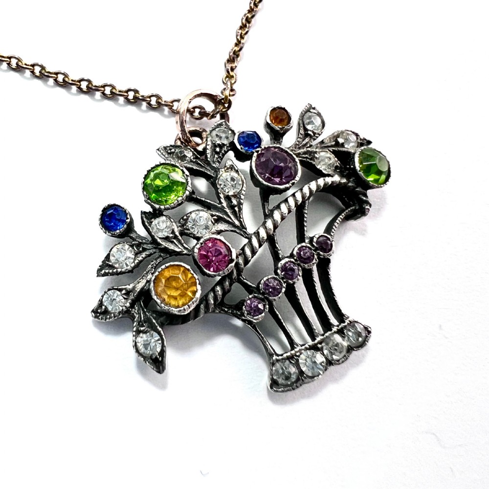 Edwardian Gold and Silver Paste Giardinetti Pendant and Chain Necklace  View IV