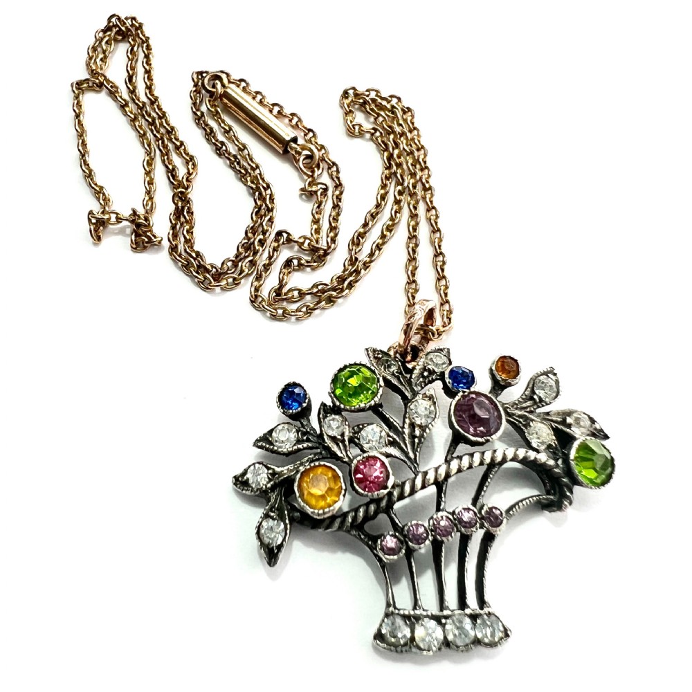 Edwardian Gold and Silver Paste Giardinetti Pendant and Chain Necklace  View VII