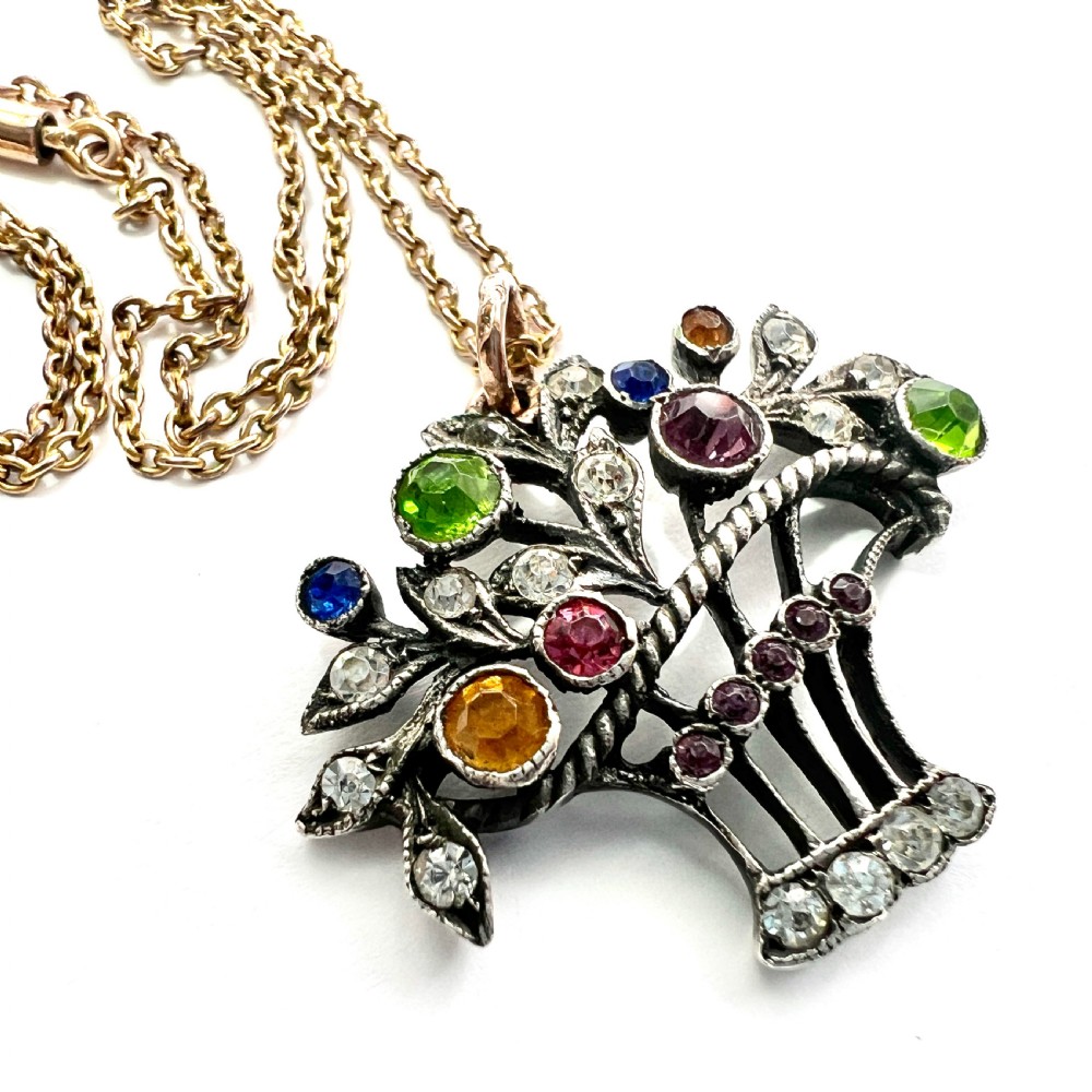 Edwardian Gold and Silver Paste Giardinetti Pendant and Chain Necklace  View VIII