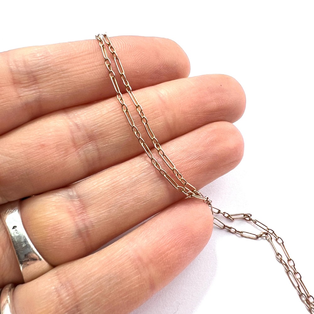 Edwardian 9CT Rosy Gold Figaro Chain Necklace View VII