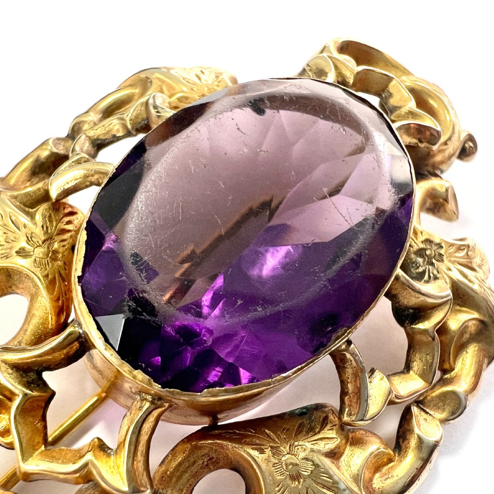• Large Victorian Golden Amethyst Paste Brooch View II