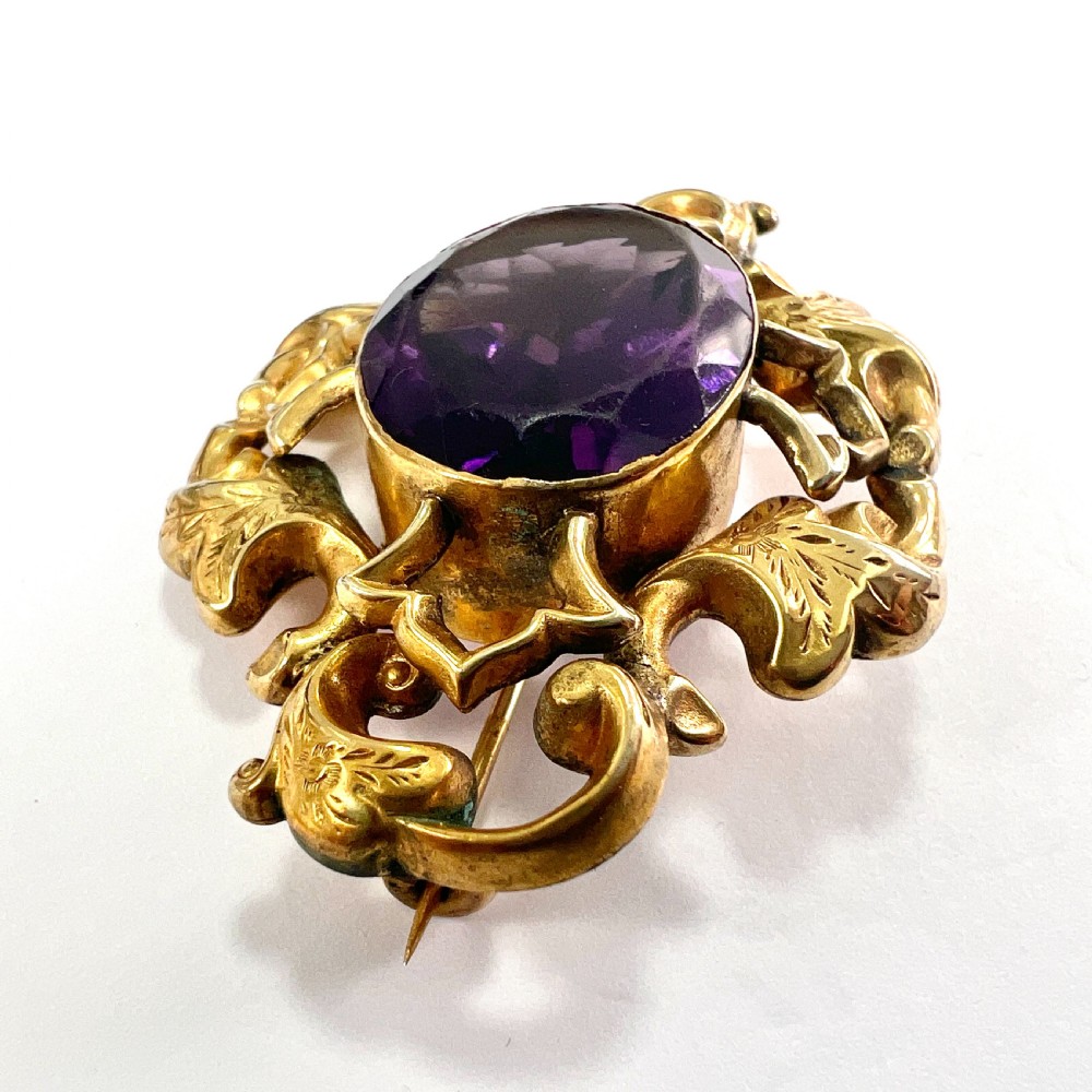 • Large Victorian Golden Amethyst Paste Brooch View III