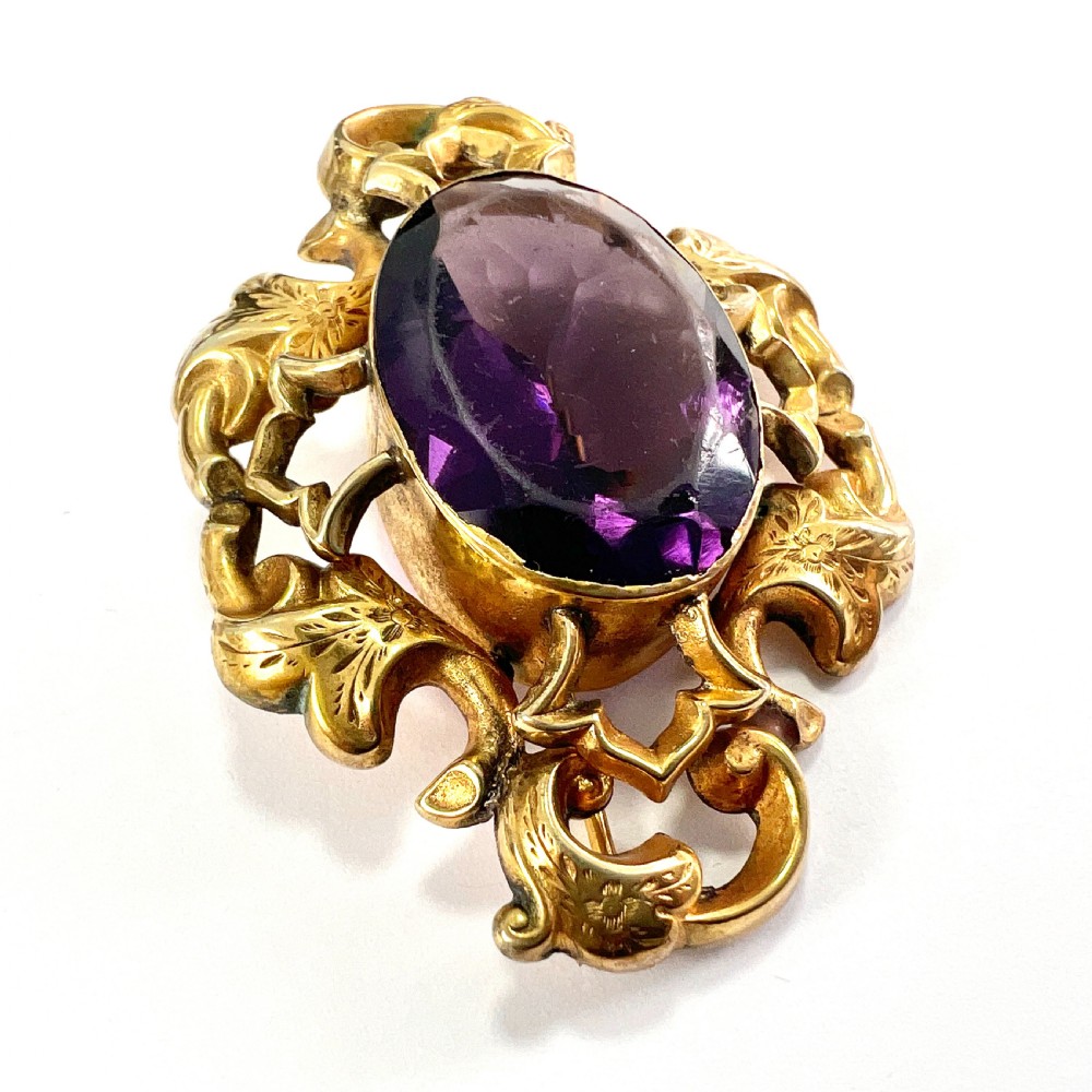 • Large Victorian Golden Amethyst Paste Brooch View V