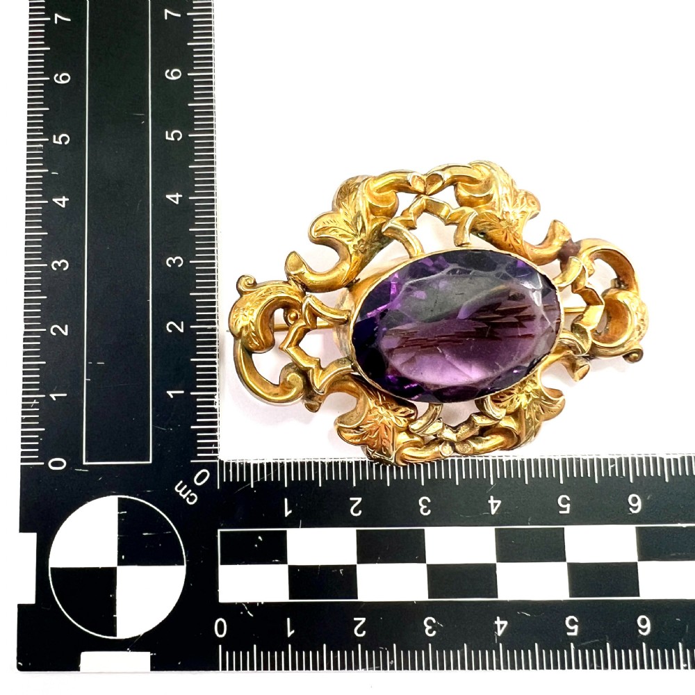 • Large Victorian Golden Amethyst Paste Brooch View VI