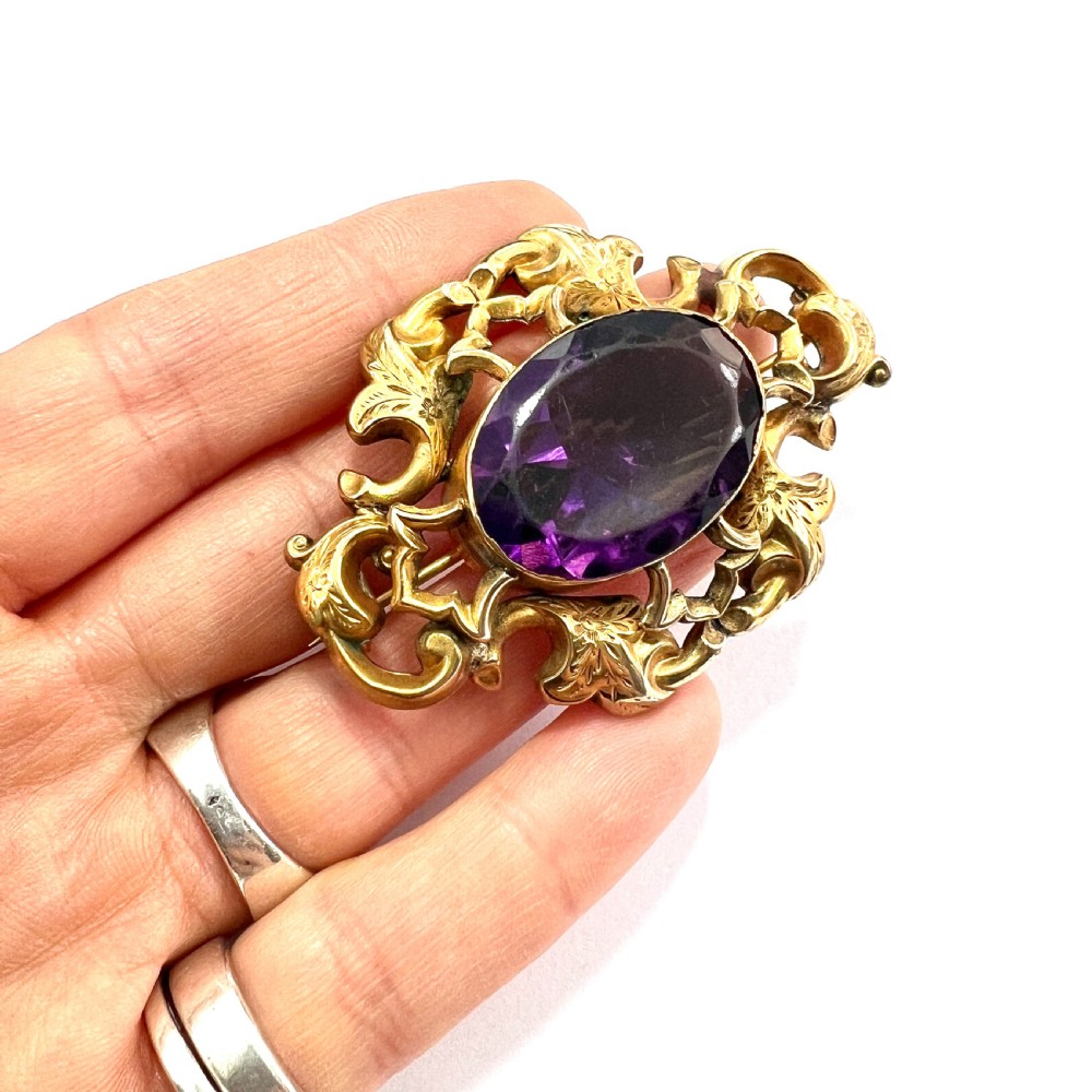 • Large Victorian Golden Amethyst Paste Brooch View VIII