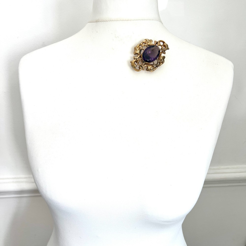 • Large Victorian Golden Amethyst Paste Brooch View IX