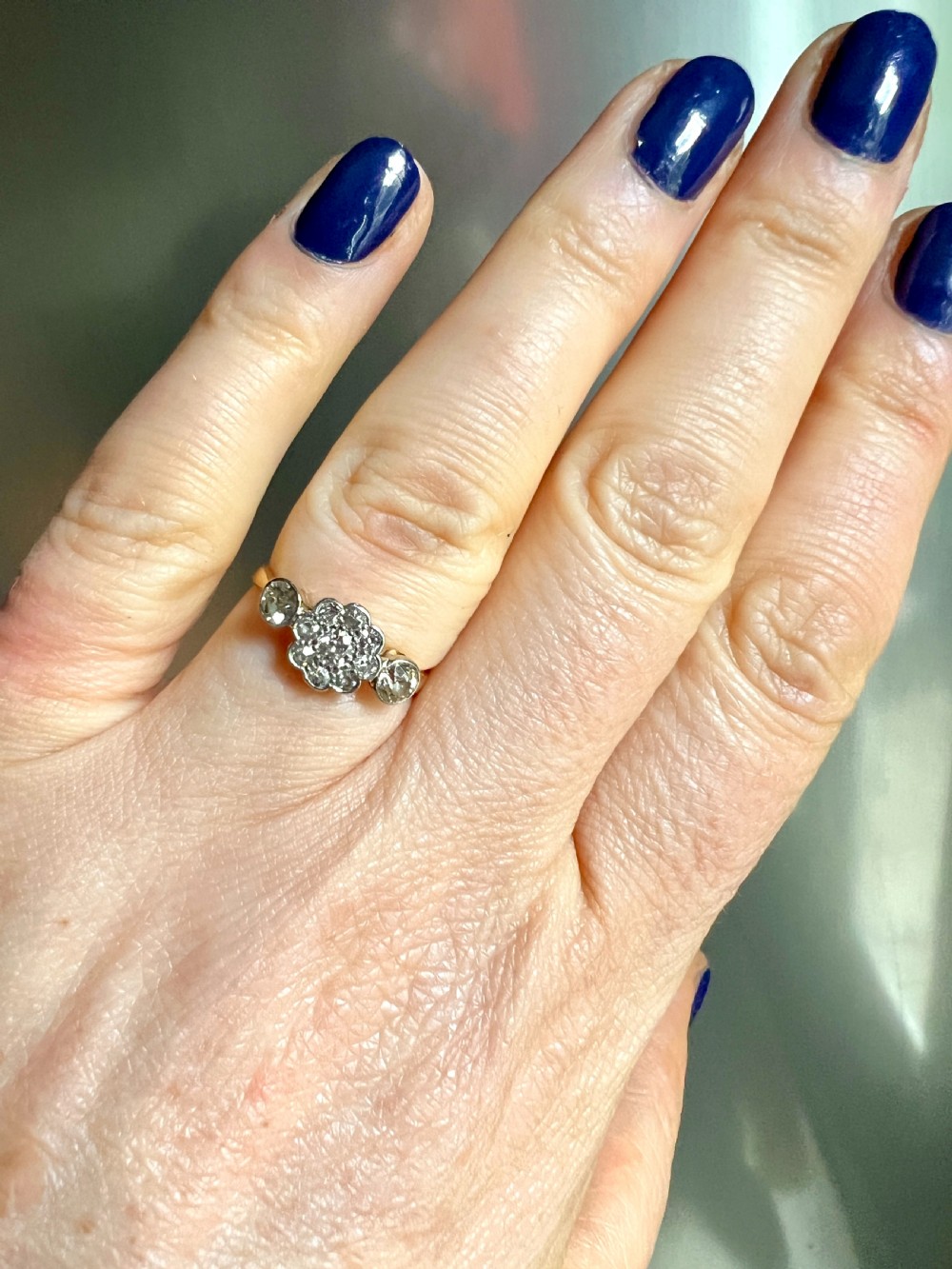 18CT Gold Art Deco Diamond Daisy Cluster Ring View VIII
