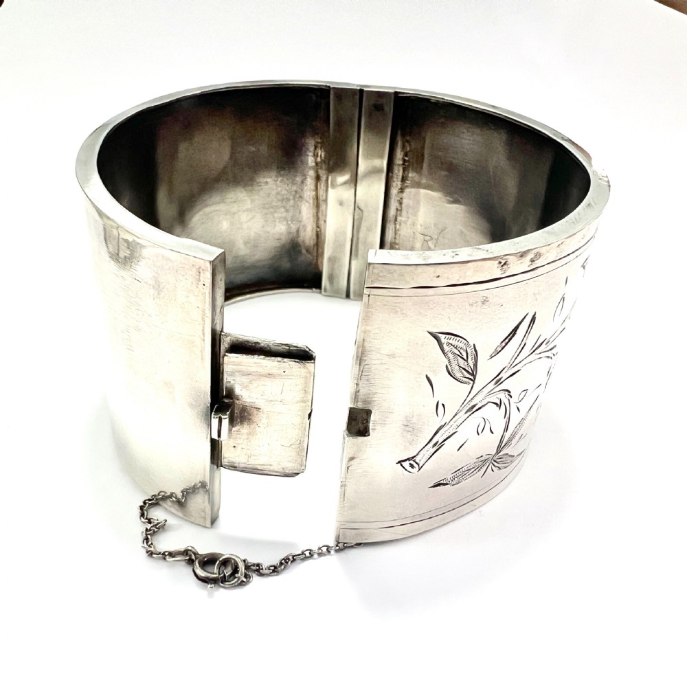 • Victorian Wide Sterling Silver Hinged Cuff Bangle View II