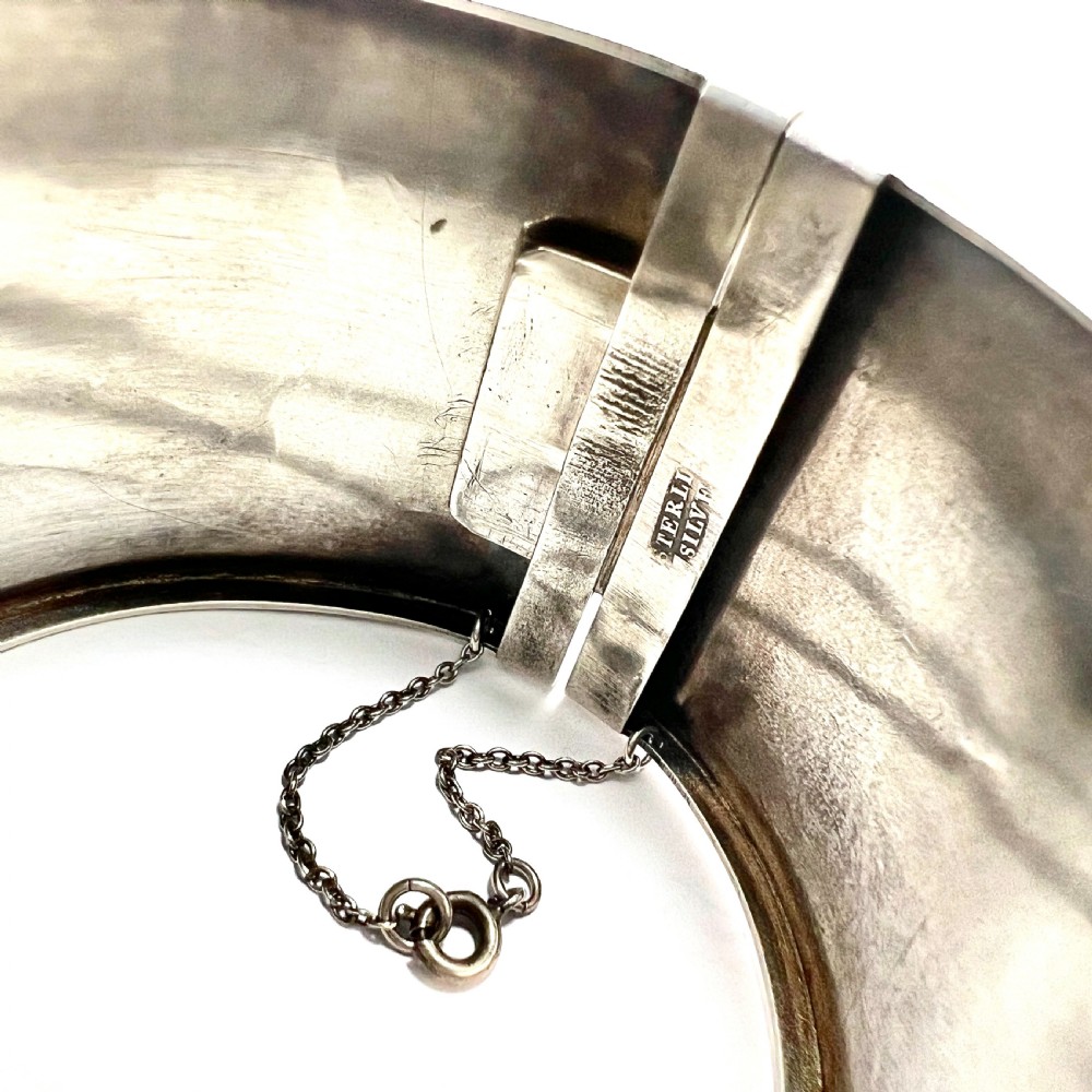 • Victorian Wide Sterling Silver Hinged Cuff Bangle View VI