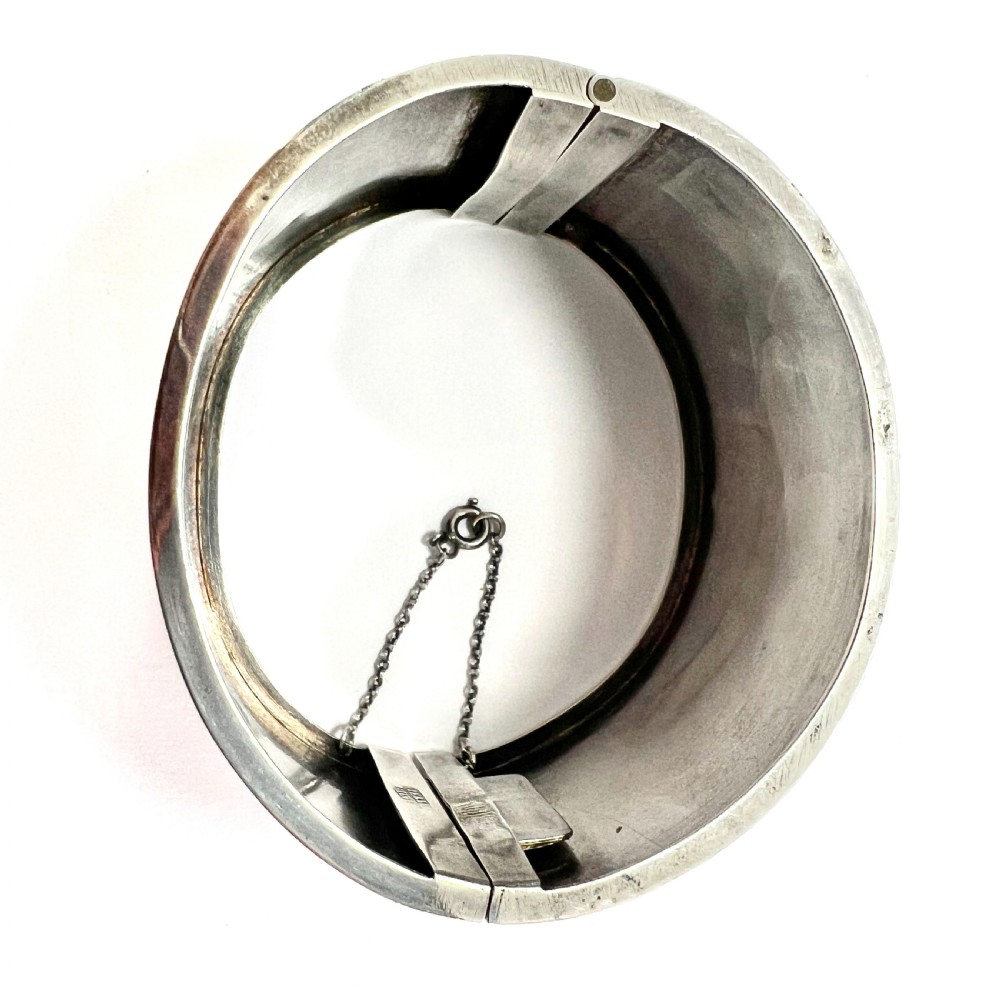 • Victorian Wide Sterling Silver Hinged Cuff Bangle View VII
