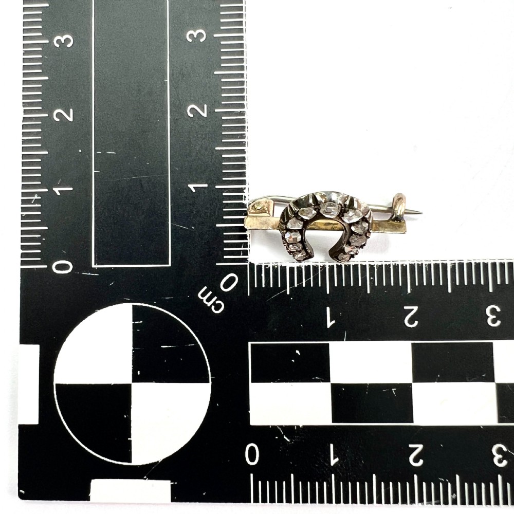 Tiny Victorian Diamond Horseshoe Brooch in Gold and Silver View VII