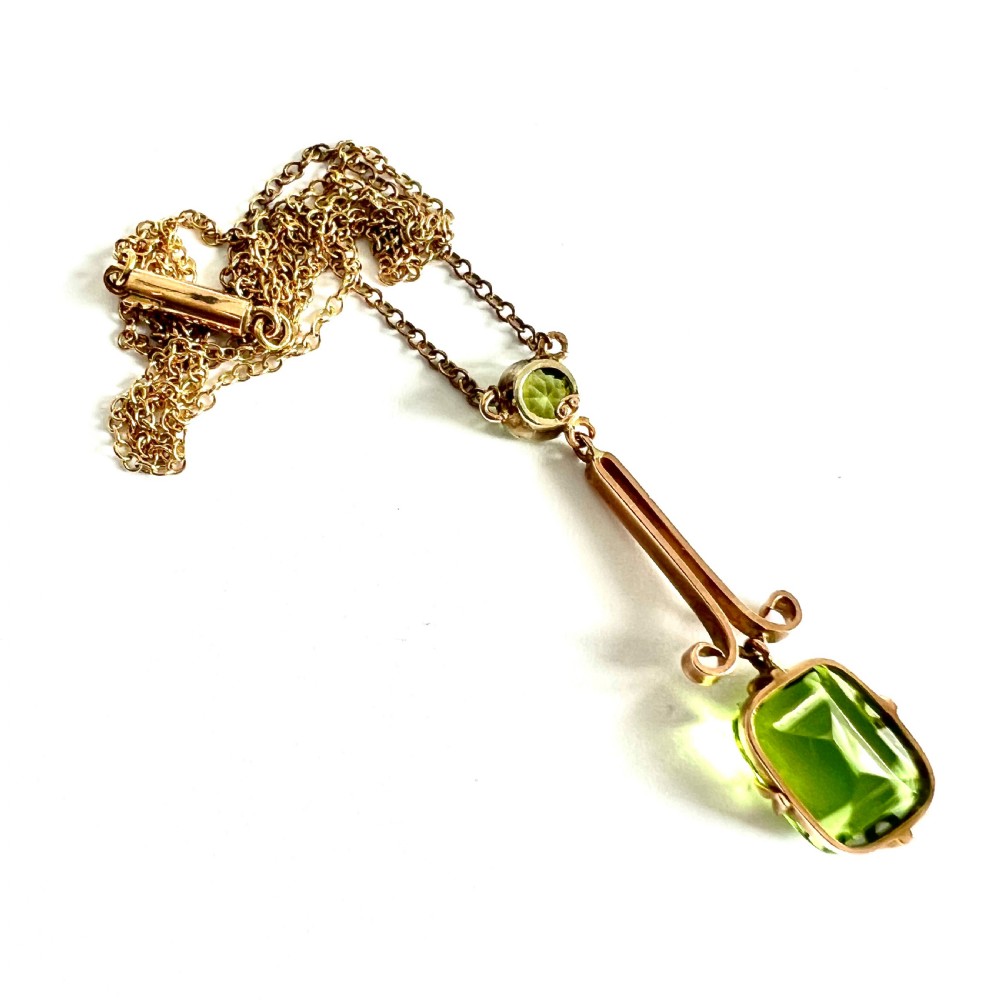 Edwardian 9CT Gold Paste Peridot Necklace View V
