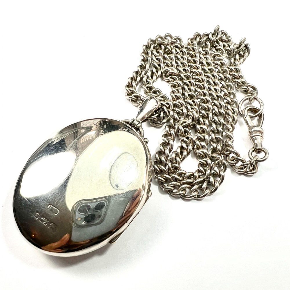 Large Victorian Silver Sunflower Photograph Locket Necklace View VI