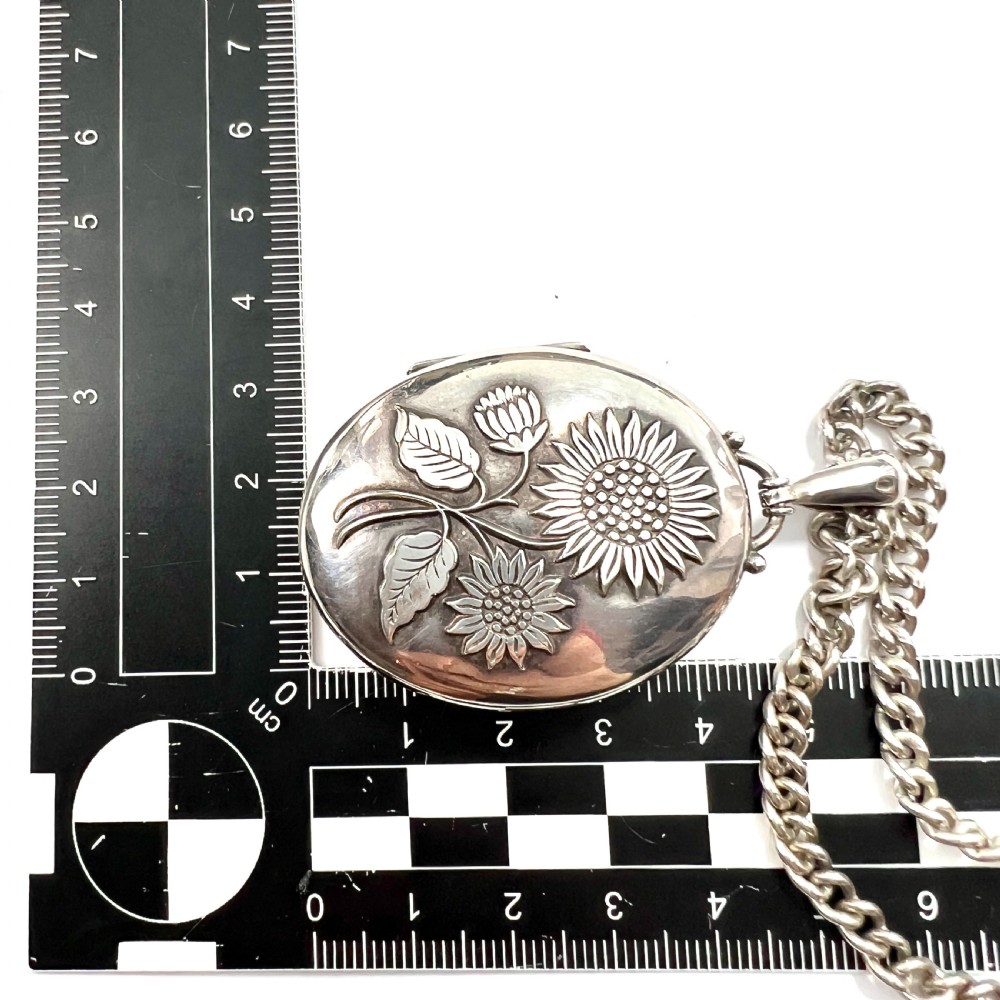 Large Victorian Silver Sunflower Photograph Locket Necklace View IX