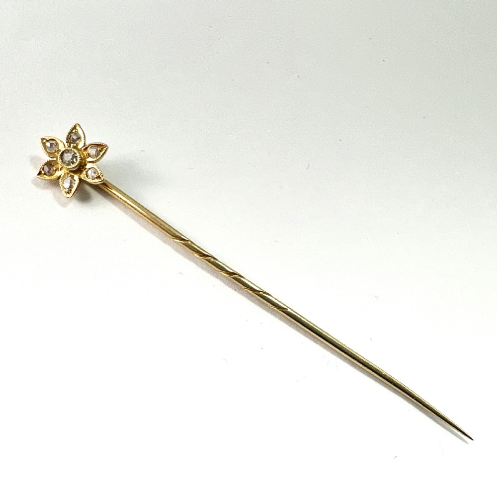 Antique Diamond 14CT Gold Flower Stick Pin