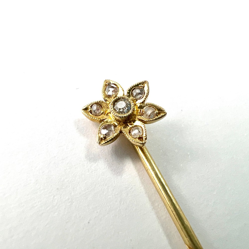 Antique Diamond 14CT Gold Flower Stick Pin View III