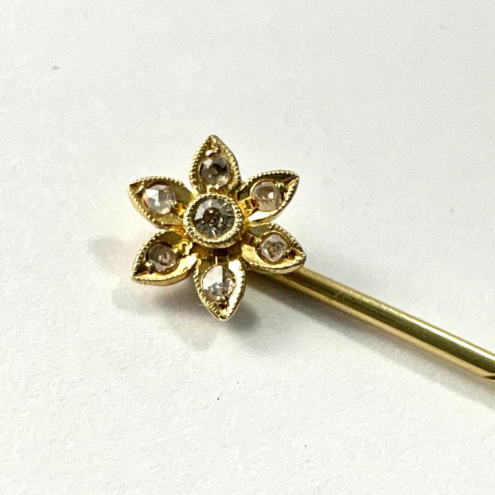 Antique Diamond 14CT Gold Flower Stick Pin View IV
