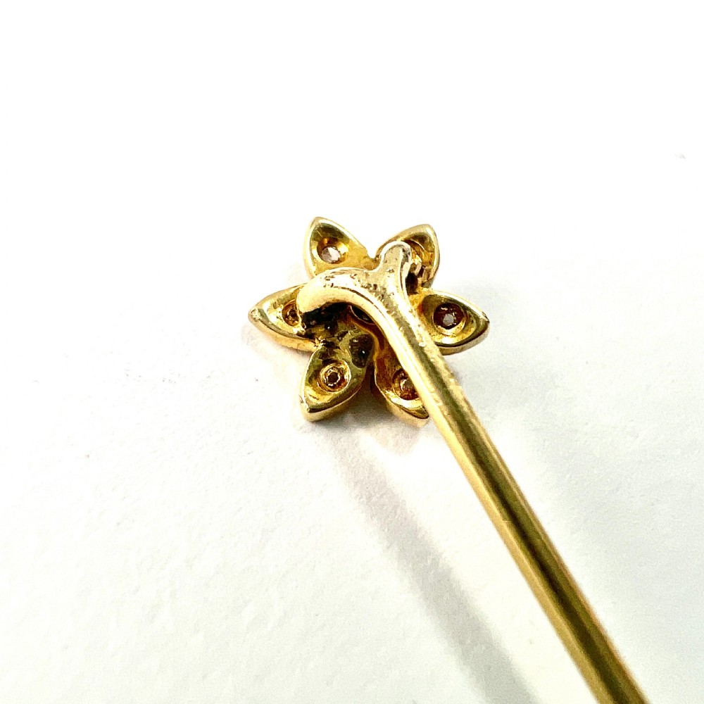 Antique Diamond 14CT Gold Flower Stick Pin View VI
