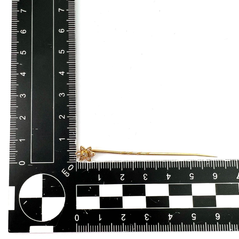 Antique Diamond 14CT Gold Flower Stick Pin View VIII