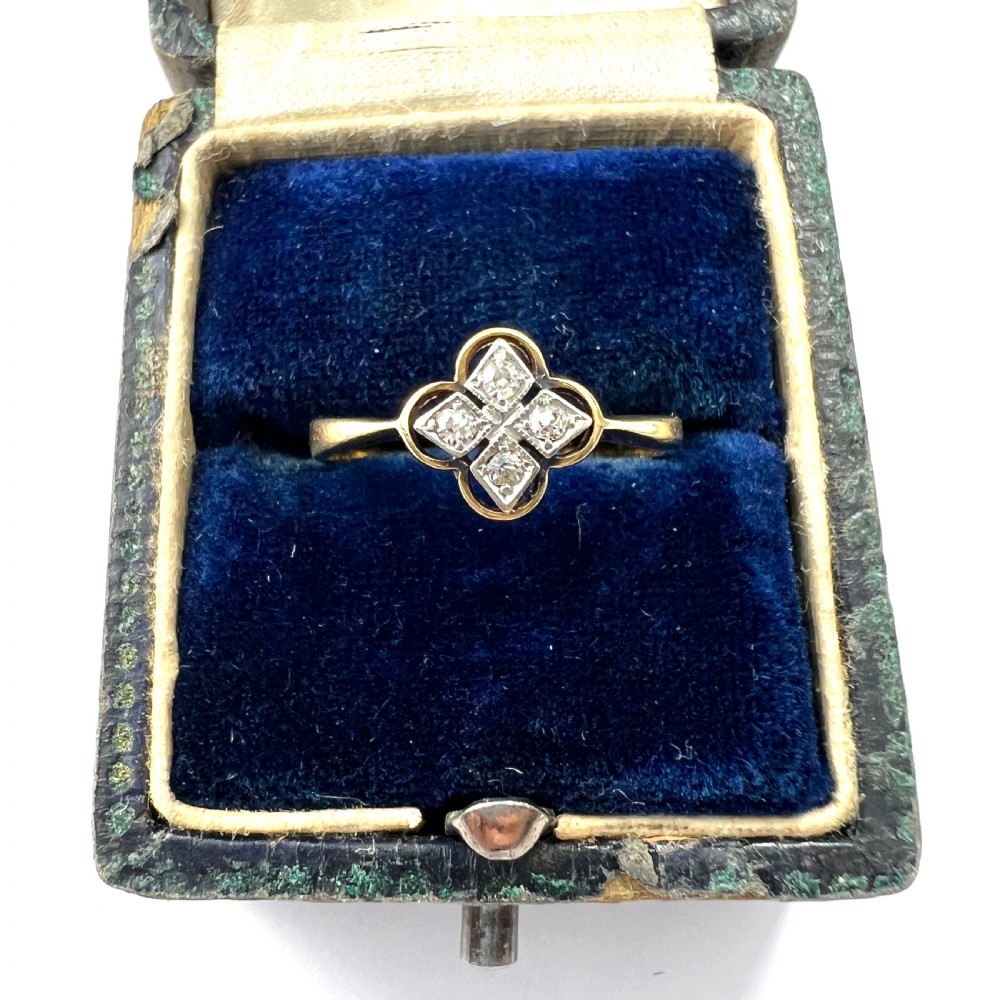 Edwardian 15CT Gold Diamond Quatrefoil Ring