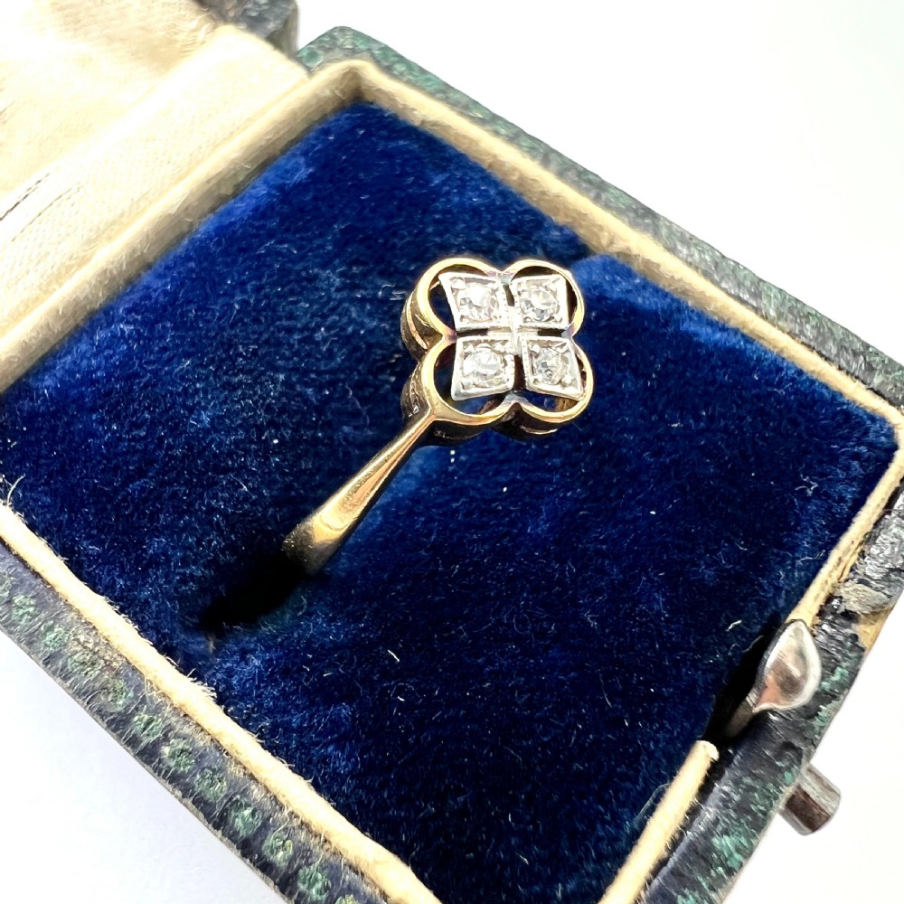 Edwardian 15CT Gold Diamond Quatrefoil Ring View III