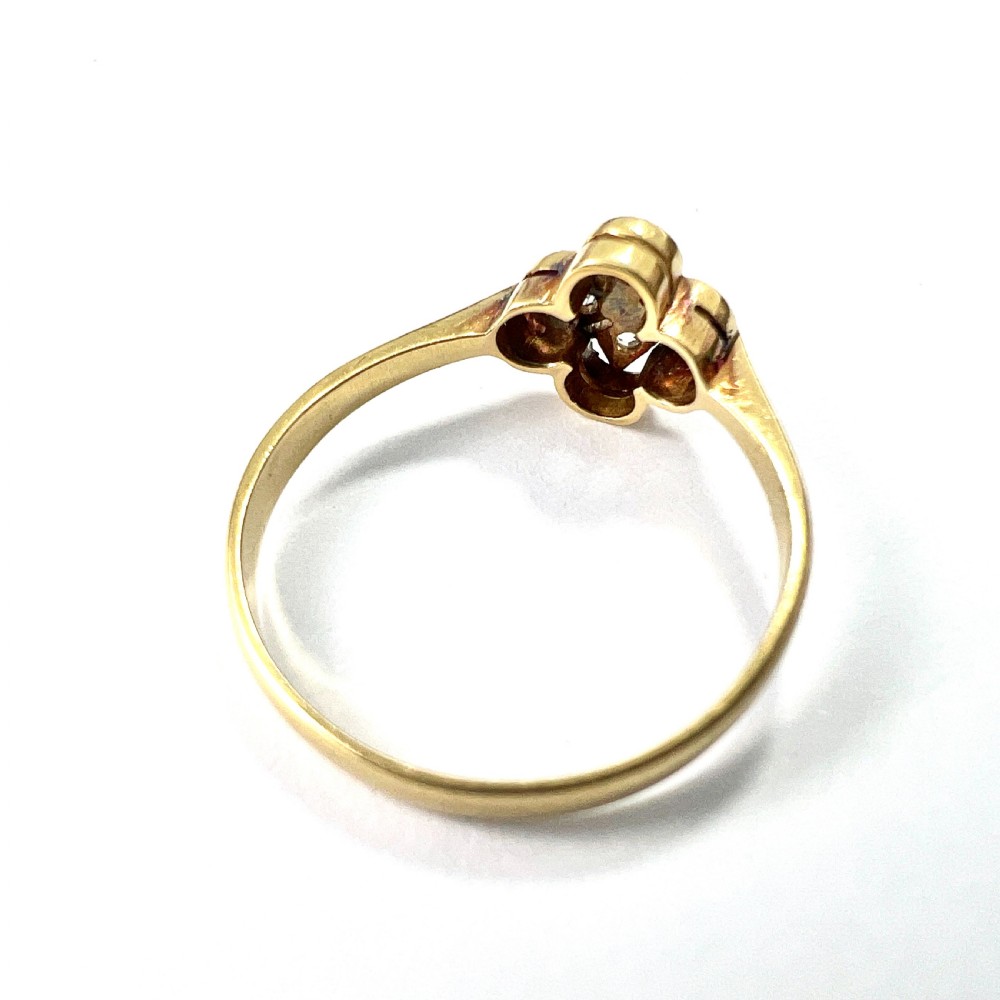 Edwardian 15CT Gold Diamond Quatrefoil Ring View VI