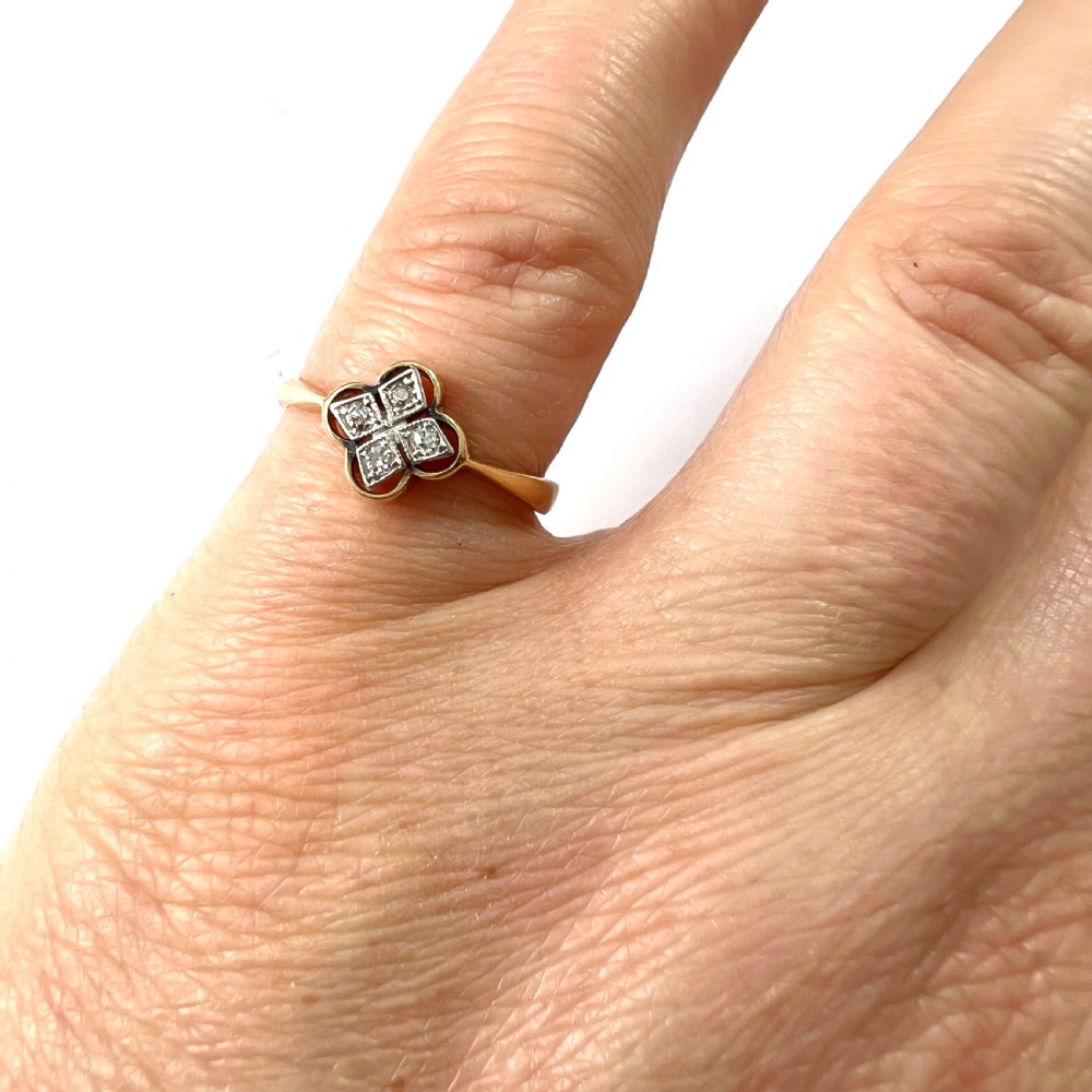 Edwardian 15CT Gold Diamond Quatrefoil Ring View VII