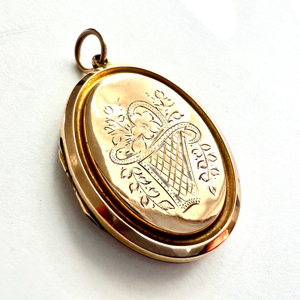 Victorian 9CT Gold Back & Front Bird Flower Basket Locket Pendant View II