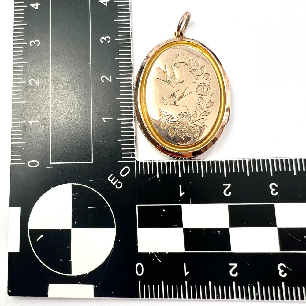 Victorian 9CT Gold Back & Front Bird Flower Basket Locket Pendant View VIII
