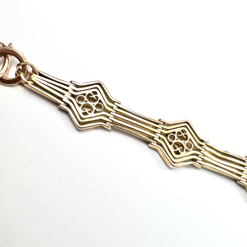 Antique 9CT Rosy Gold Fancy Gate Bracelet with Padlock 18.8g View IV