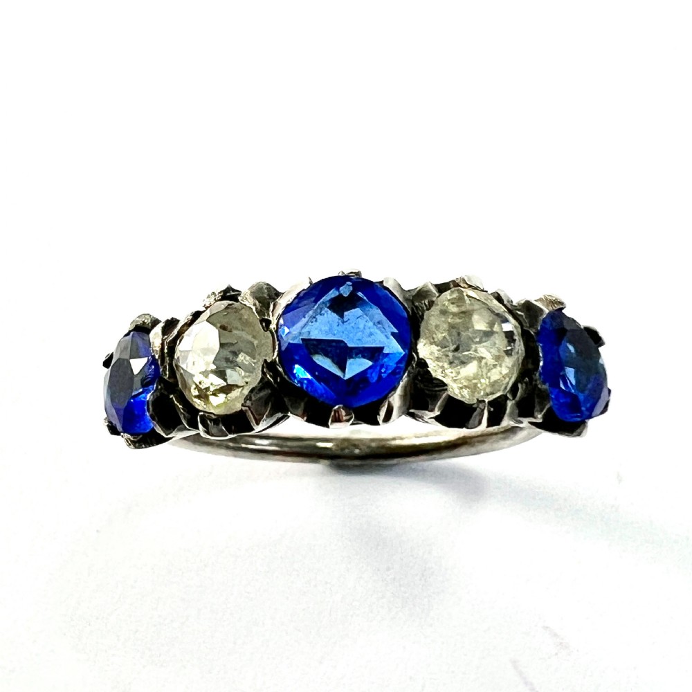 Vintage French Silver Five Stone Paste Ring